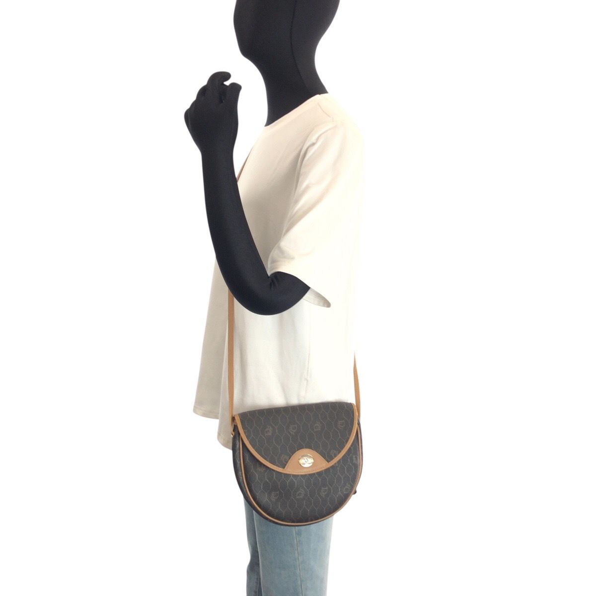 Dior Vintage Honeycomb Pattern Brown Beige Shoulder Bag Pochette
