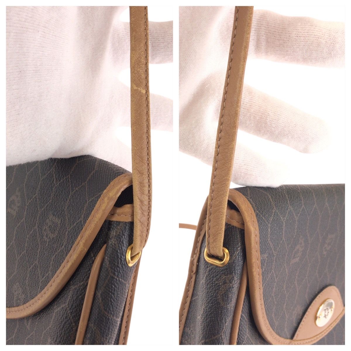 Dior Vintage Honeycomb Pattern Brown Beige Shoulder Bag Pochette