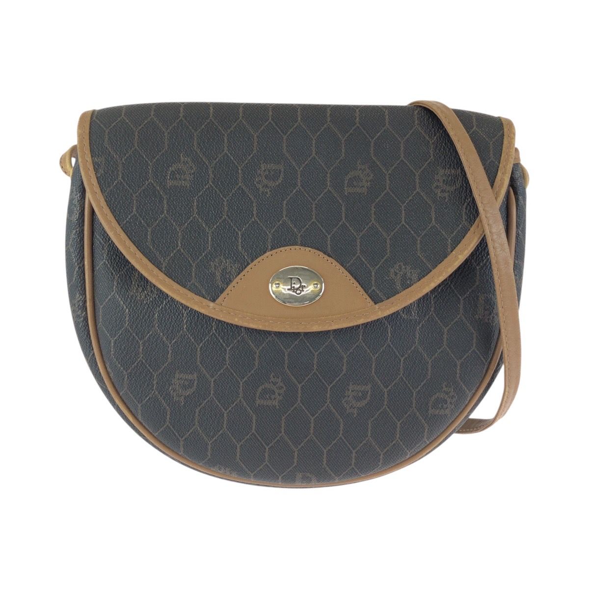 Dior Vintage Honeycomb Pattern Brown Beige Shoulder Bag Pochette