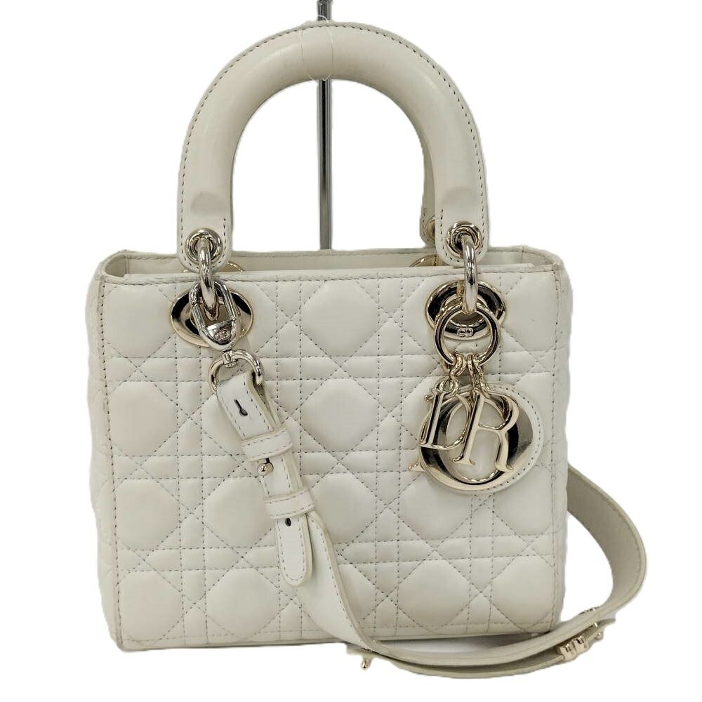 Dior Lady Dior Cannage White Champagne Gold Handbag