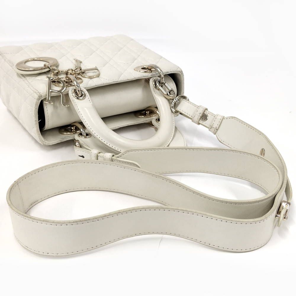 Dior Lady Dior Cannage White Champagne Gold Handbag
