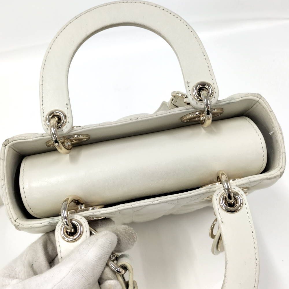 Dior Lady Dior Cannage White Champagne Gold Handbag