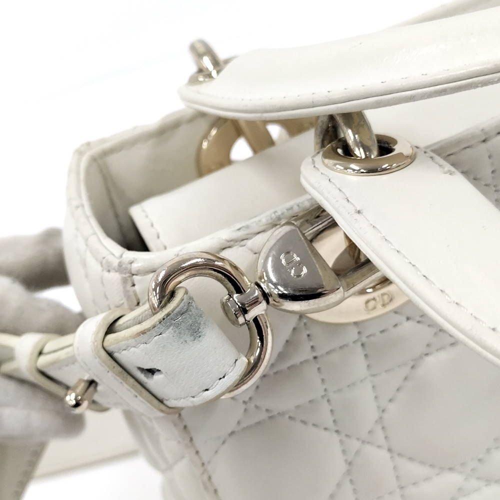 Dior Lady Dior Cannage White Champagne Gold Handbag