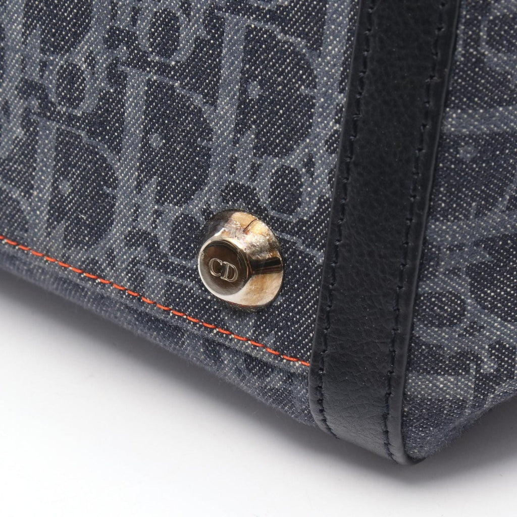 Dior Dio Handbag Tobta Navy Black Orange Denim Leather