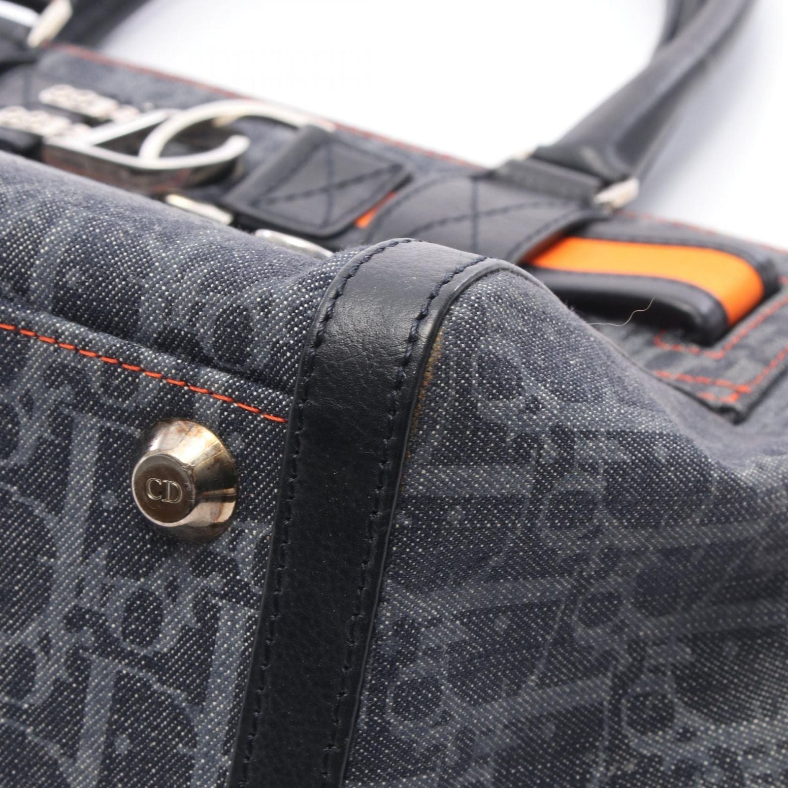 Dior Dio Handbag Tobta Navy Black Orange Denim Leather