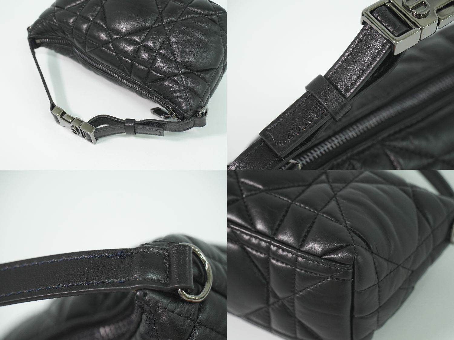 Dior Travel Nomad Pouch Cannage Handbag Leather Black