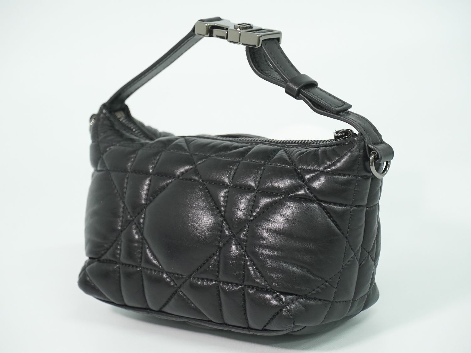 Dior Travel Nomad Pouch Cannage Handbag Leather Black