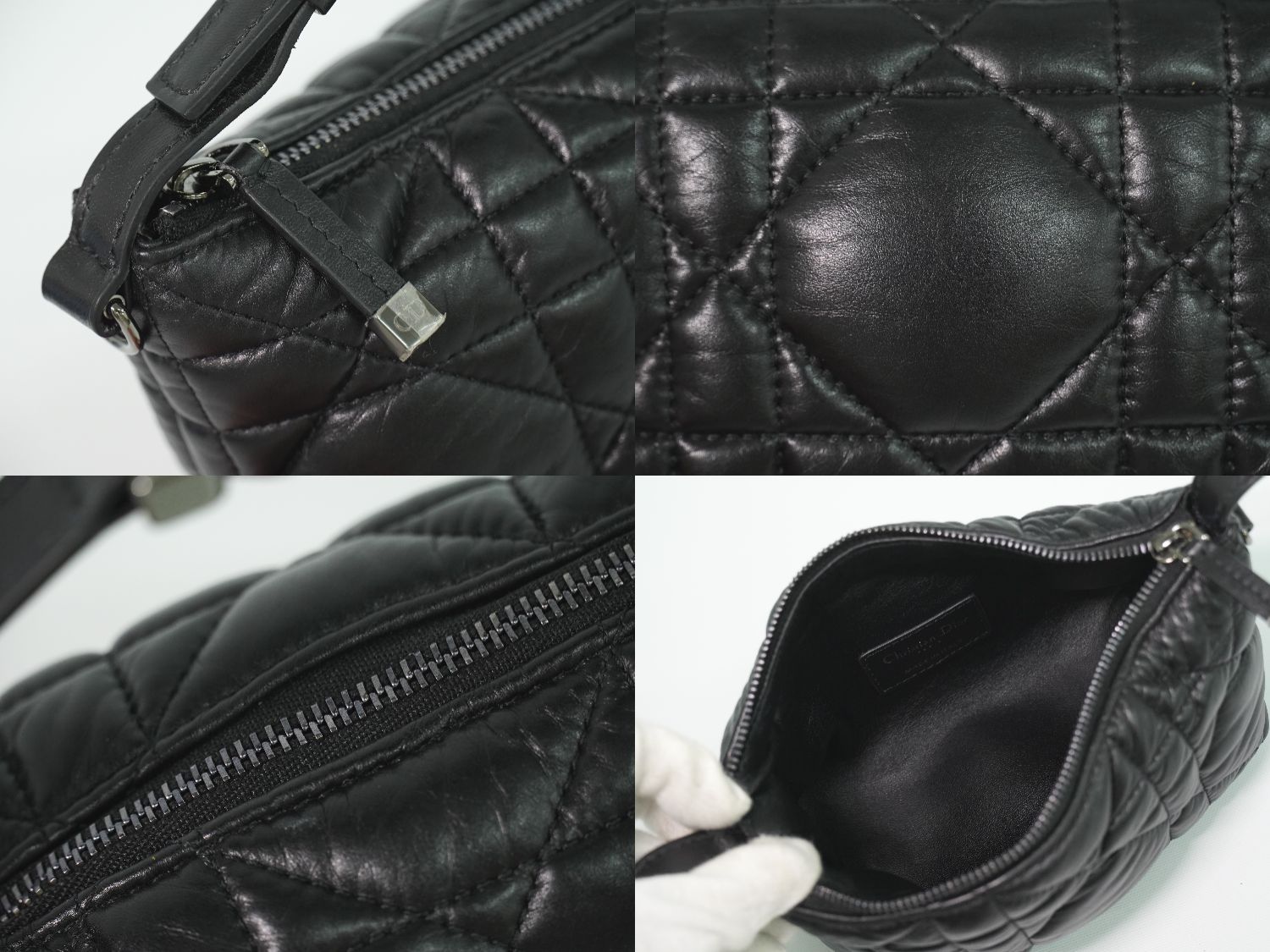 Dior Travel Nomad Pouch Cannage Handbag Leather Black