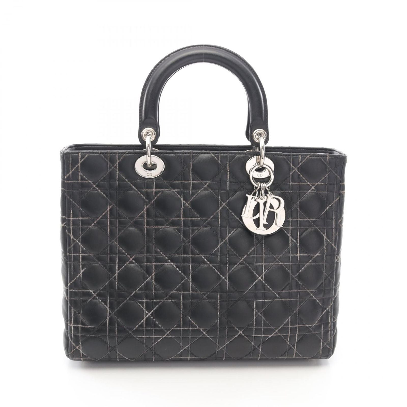 Dior Dio Handbag Ladydio Cannage Black Leather 2-Way Tote