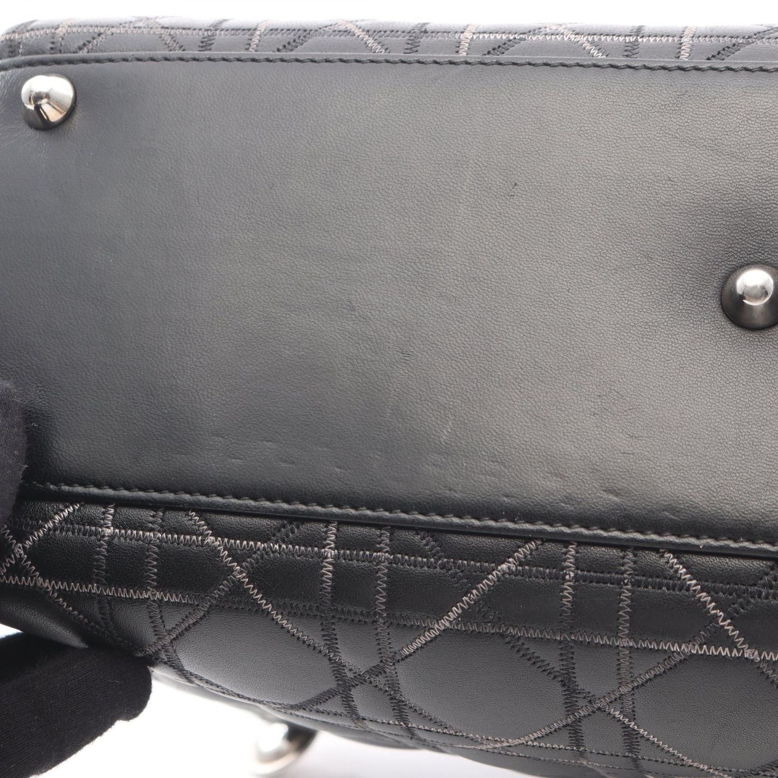 Dior Dio Handbag Ladydio Cannage Black Leather 2-Way Tote