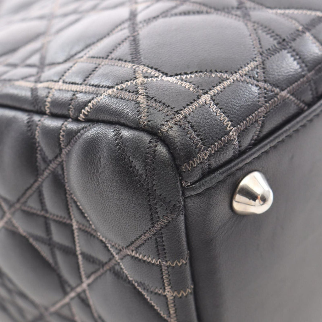 Dior Dio Handbag Ladydio Cannage Black Leather 2-Way Tote