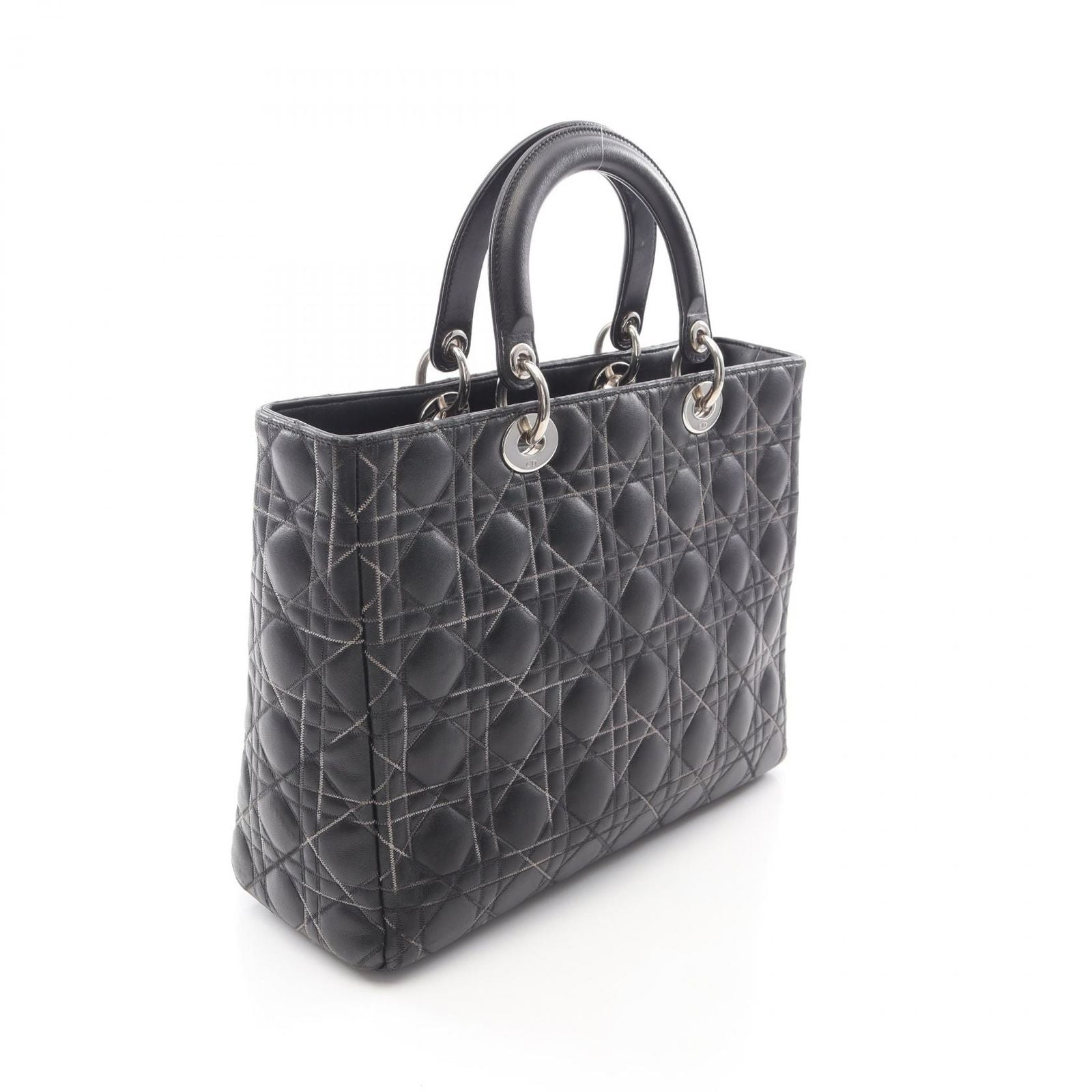 Dior Dio Handbag Ladydio Cannage Black Leather 2-Way Tote