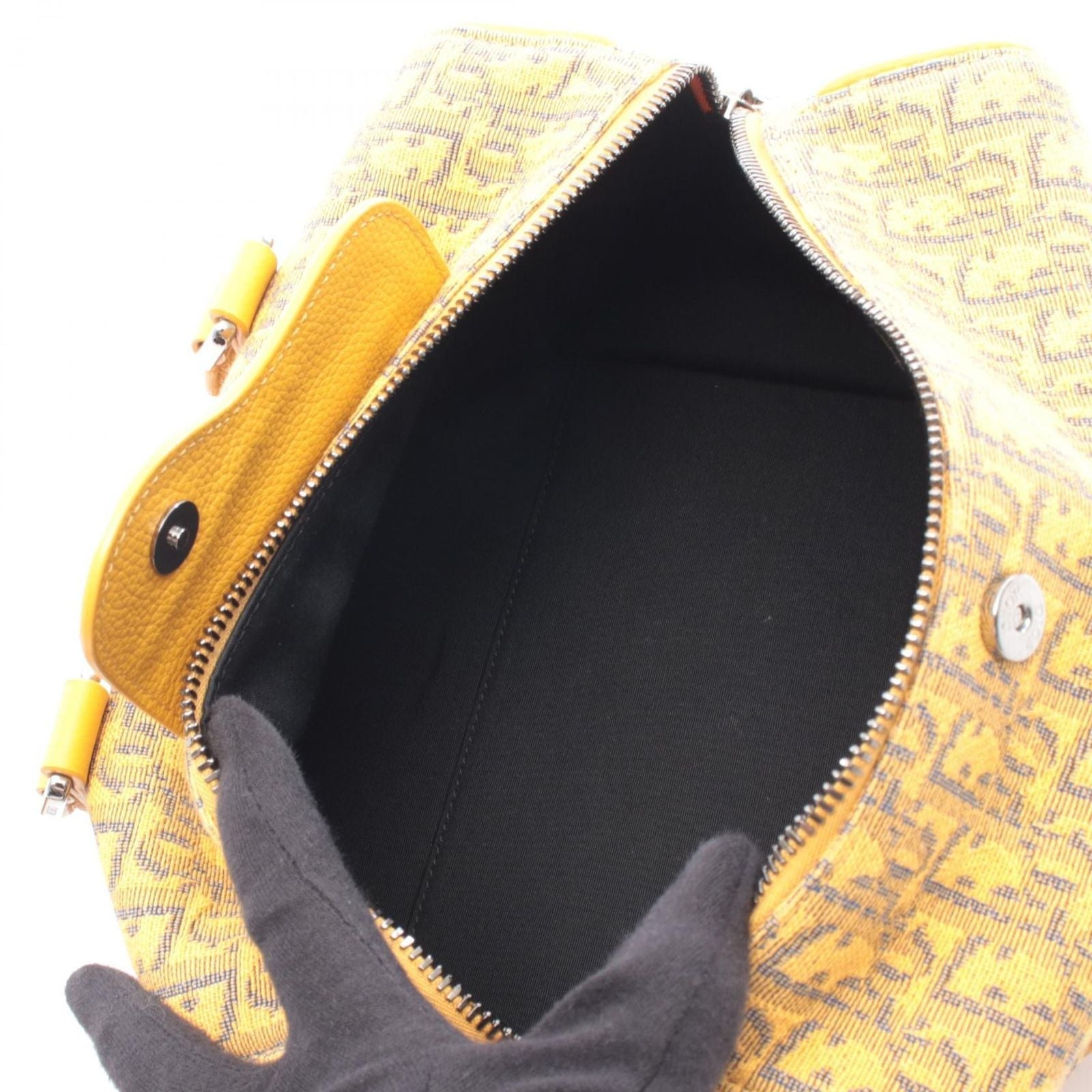 Dior Handbag Rango 26 Yellow Canvas Leather Black