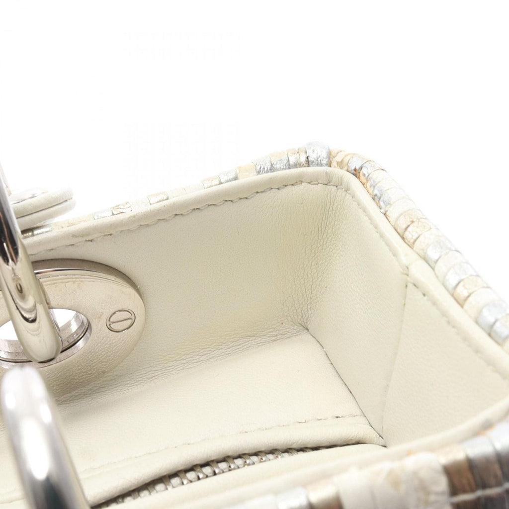 Dior Handbag Lady Dior 2-Way White Gold Silver Leather Tote