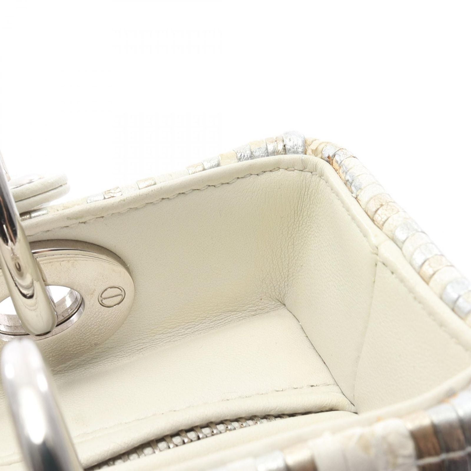 Dior Handbag Lady Dior 2-Way White Gold Silver Leather Tote