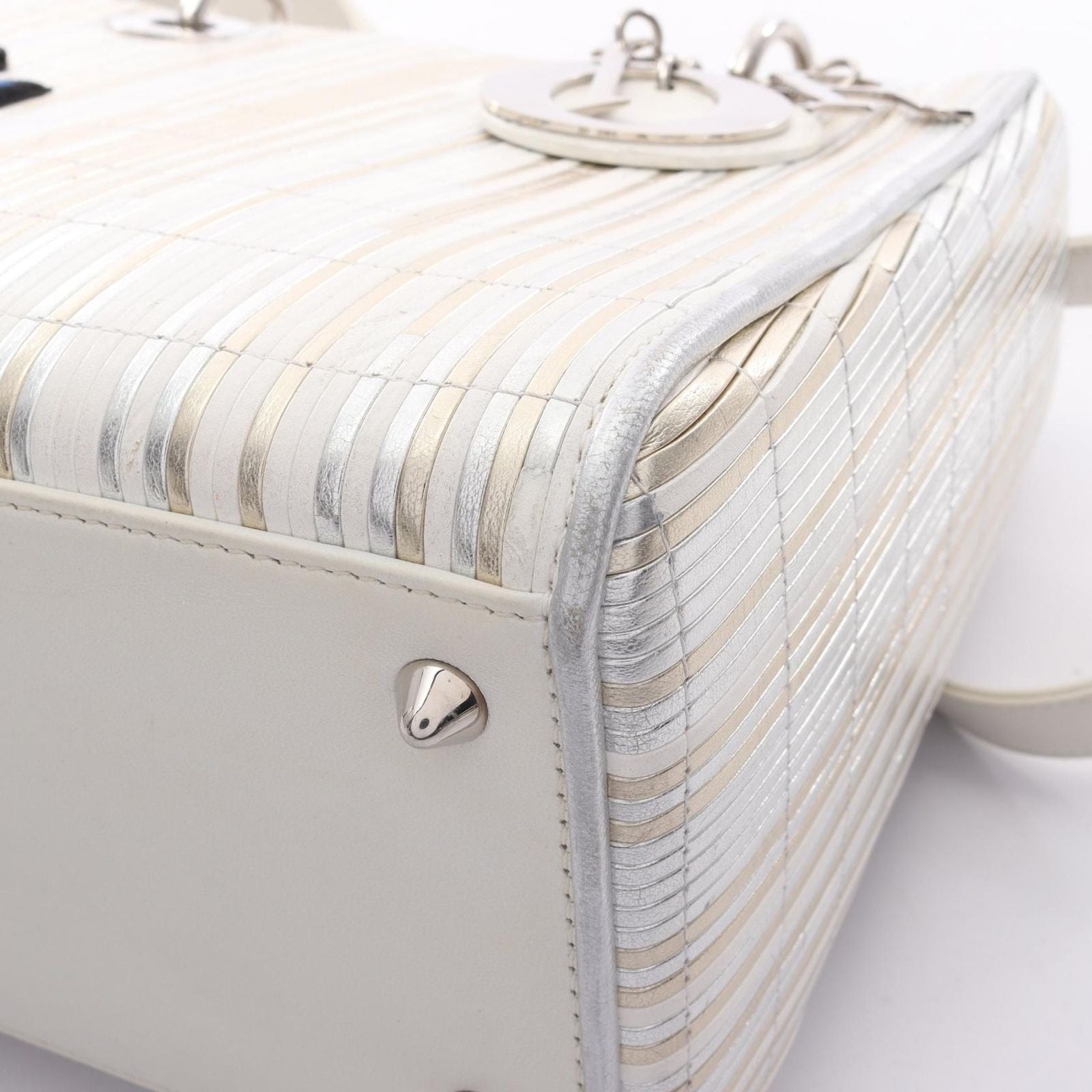 Dior Handbag Lady Dior 2-Way White Gold Silver Leather Tote