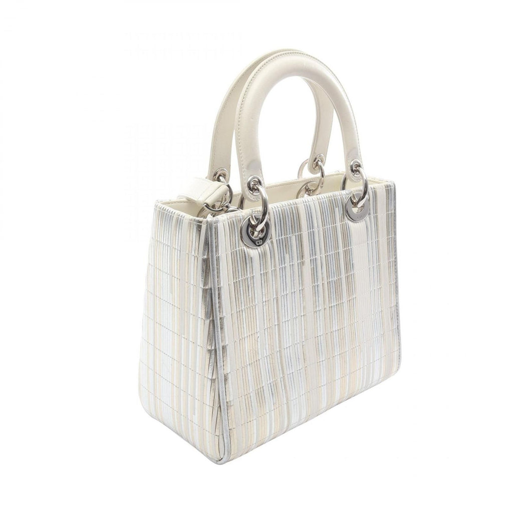 Dior Handbag Lady Dior 2-Way White Gold Silver Leather Tote