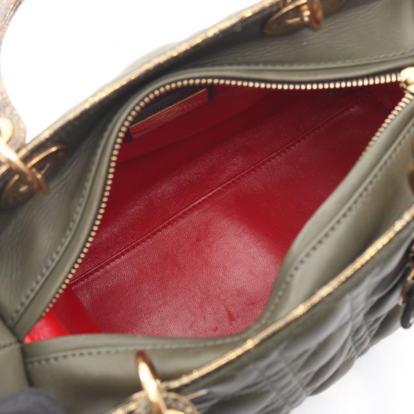 Dior Handbag Lady Dior Khaki Leather Exotic Cles The Lady Dior Cannage 2-Way