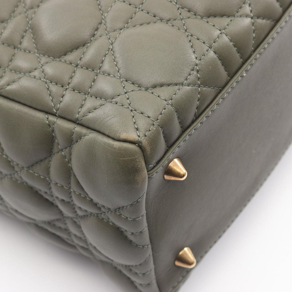 Dior Handbag Lady Dior Khaki Leather Exotic Cles The Lady Dior Cannage 2-Way