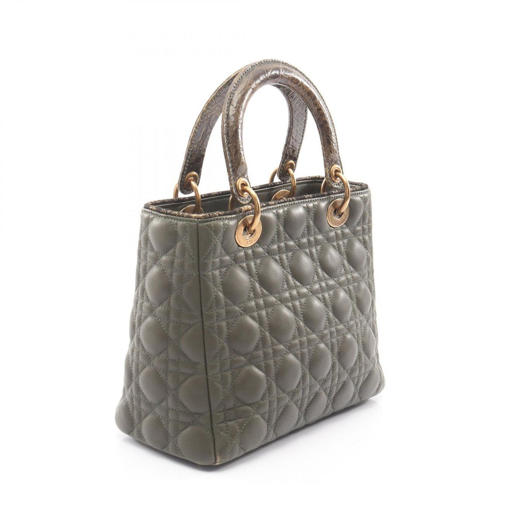 Dior Handbag Lady Dior Khaki Leather Exotic Cles The Lady Dior Cannage 2-Way
