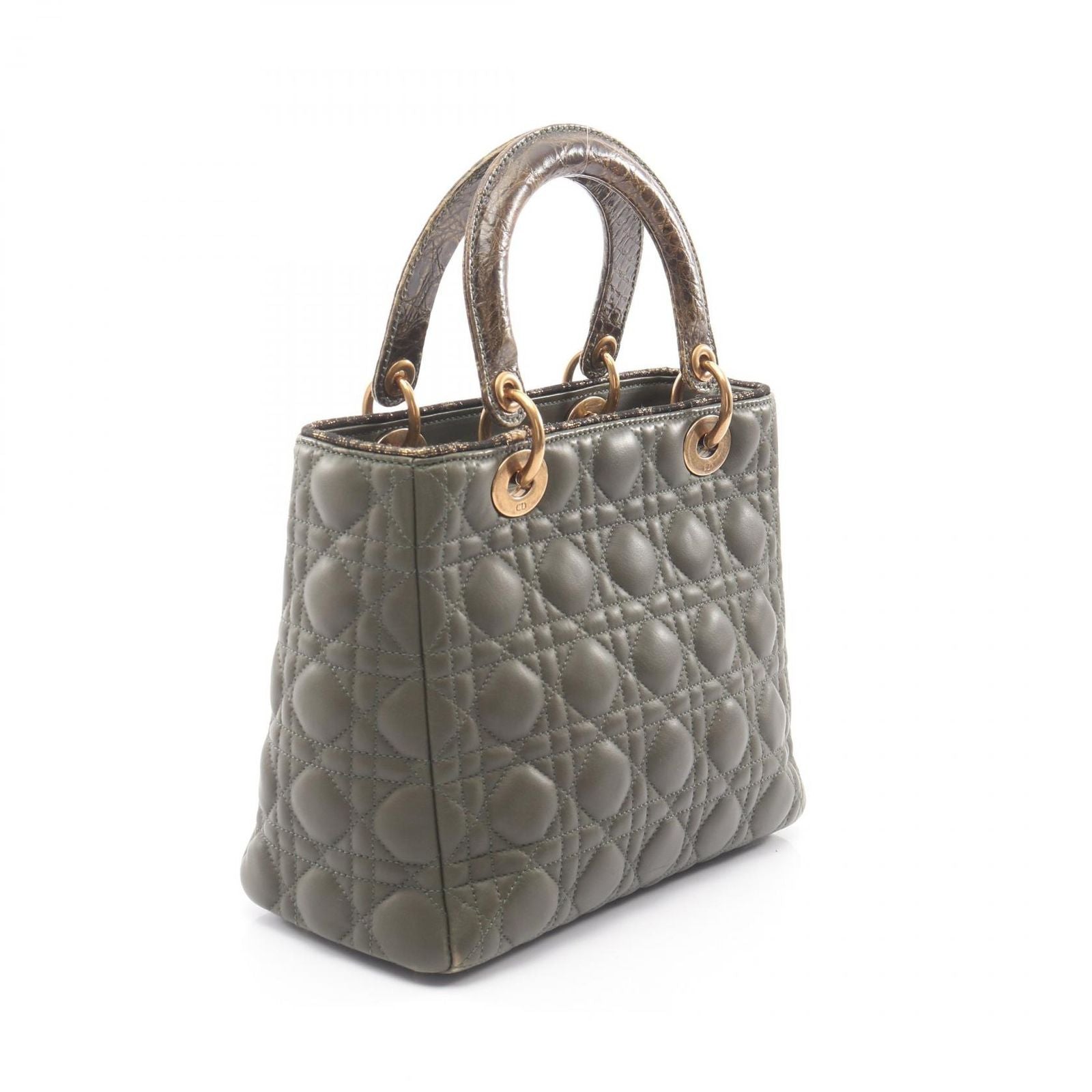 Dior Handbag Lady Dior Khaki Leather Exotic Cles The Lady Dior Cannage 2-Way