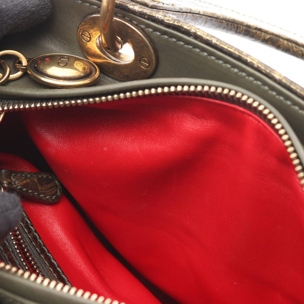 Dior Handbag Lady Dior Khaki Leather Exotic Cles The Lady Dior Cannage 2-Way