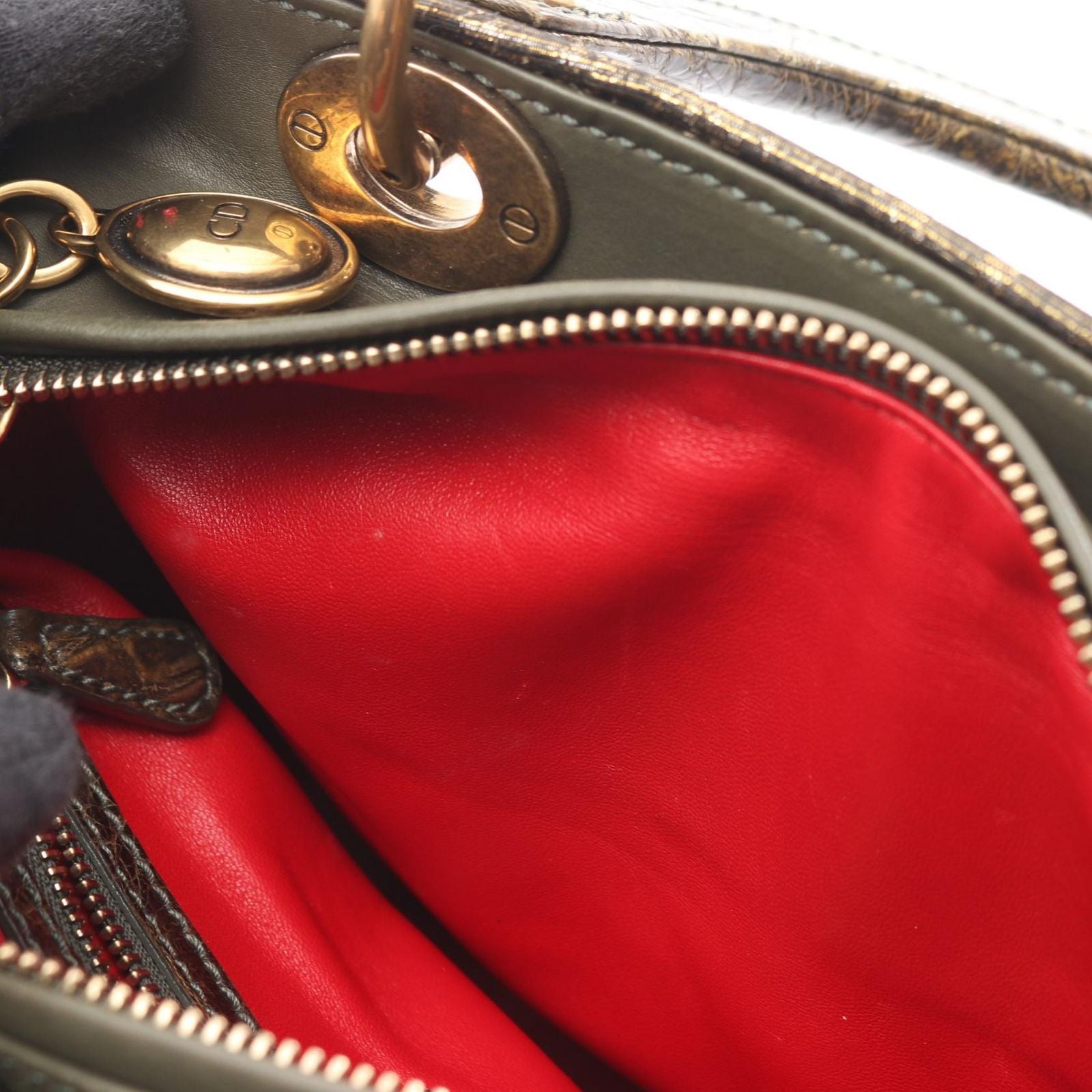 Dior Handbag Lady Dior Khaki Leather Exotic Cles The Lady Dior Cannage 2-Way