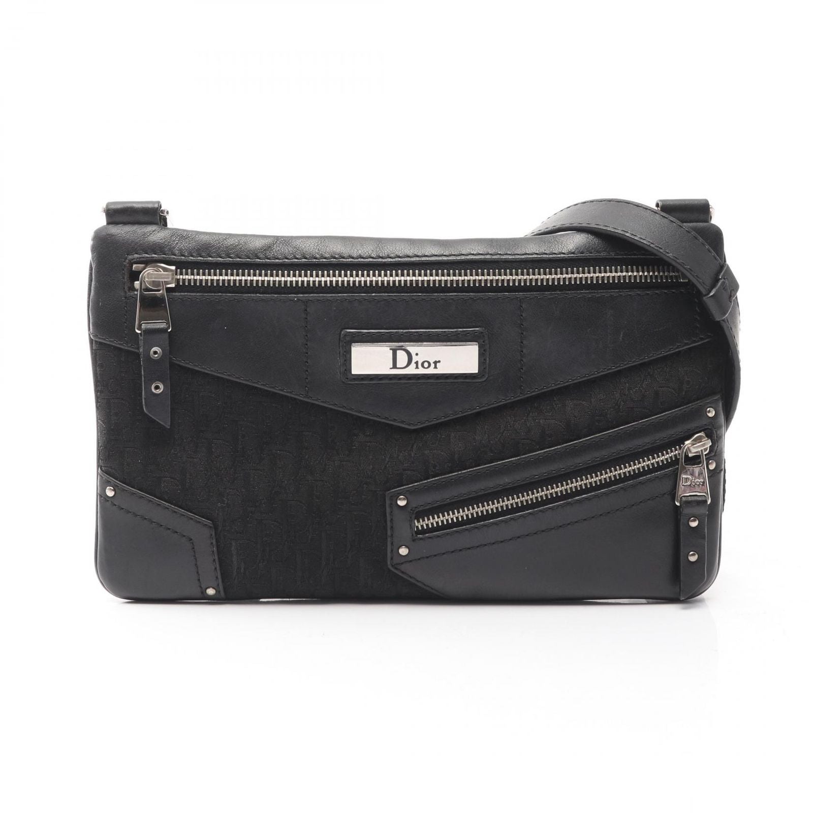 Dior Shoulder Bag Street Chic Trotter Black Canvas Leather
