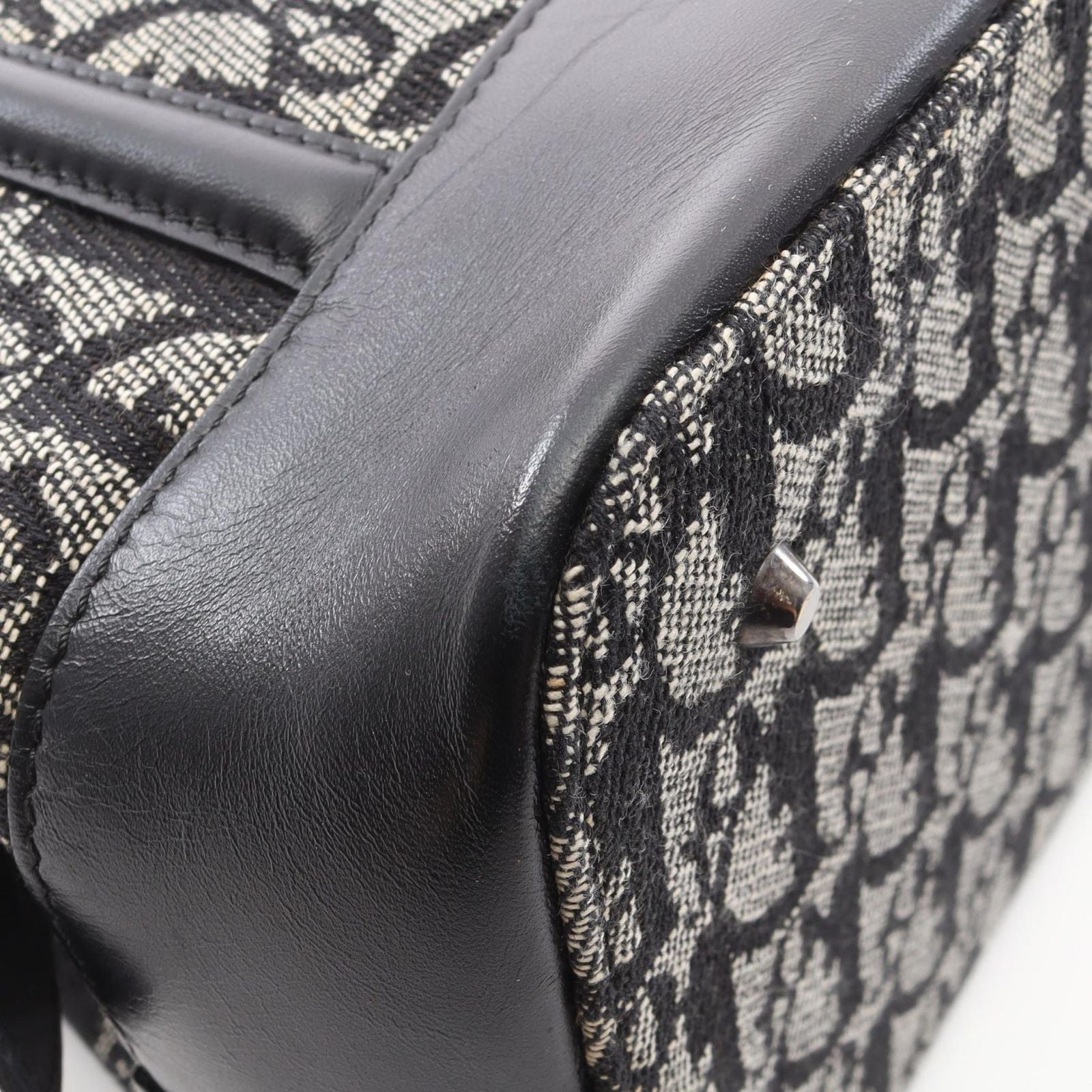 Dior Handbag Trotter Black Beige Canvas Leather Hand