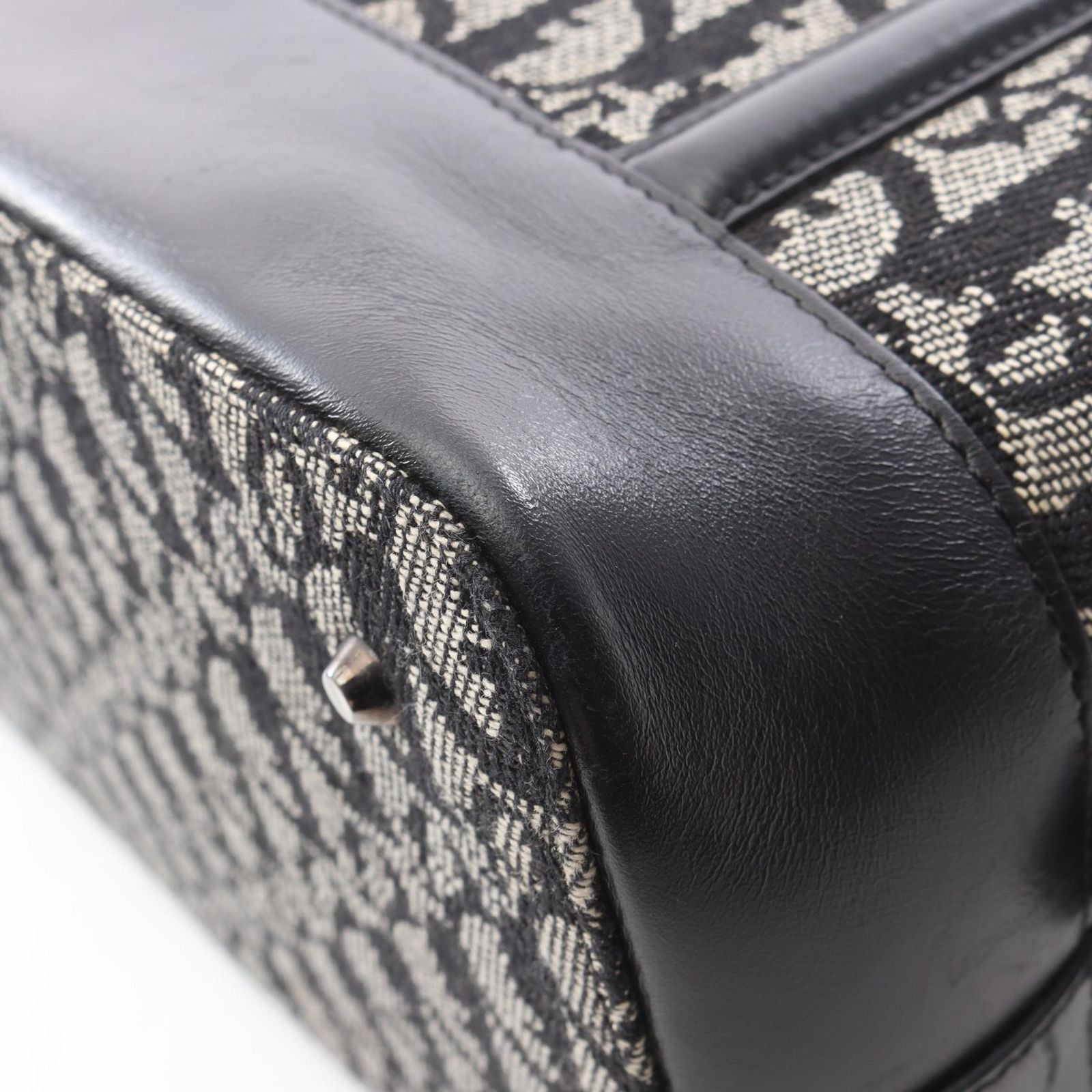 Dior Handbag Trotter Black Beige Canvas Leather Hand
