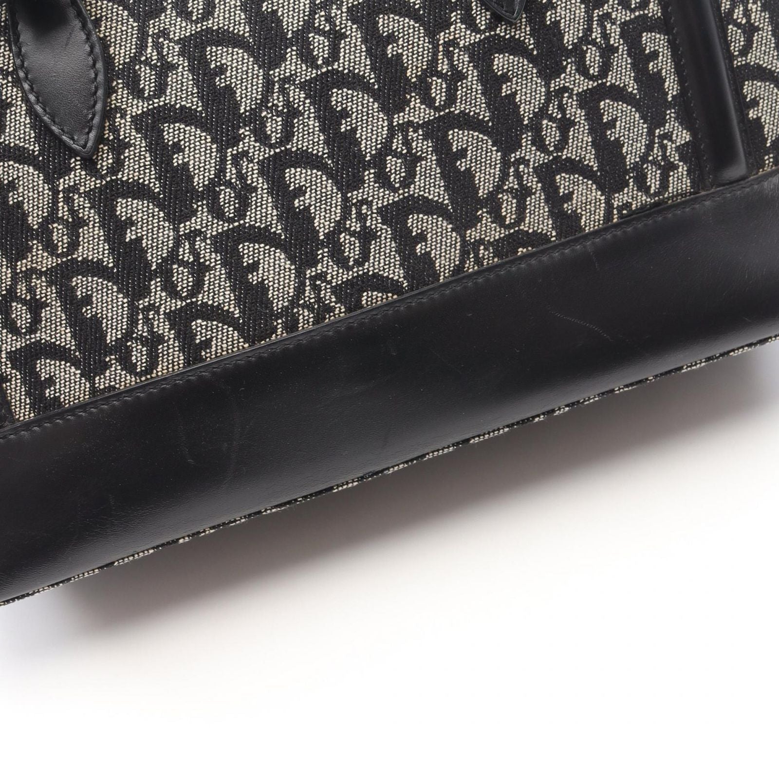 Dior Handbag Trotter Black Beige Canvas Leather Hand