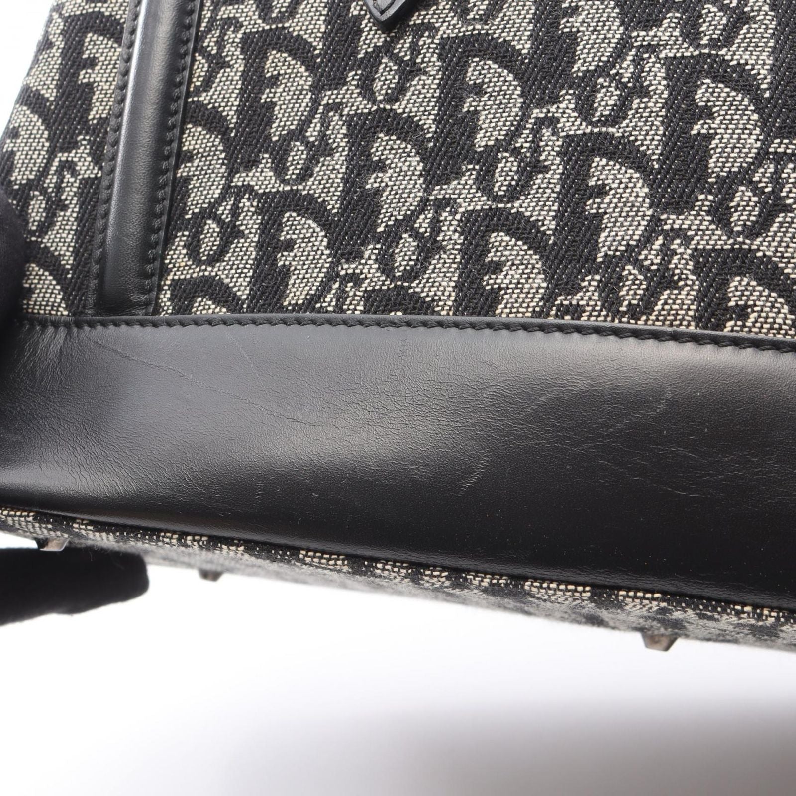 Dior Handbag Trotter Black Beige Canvas Leather Hand