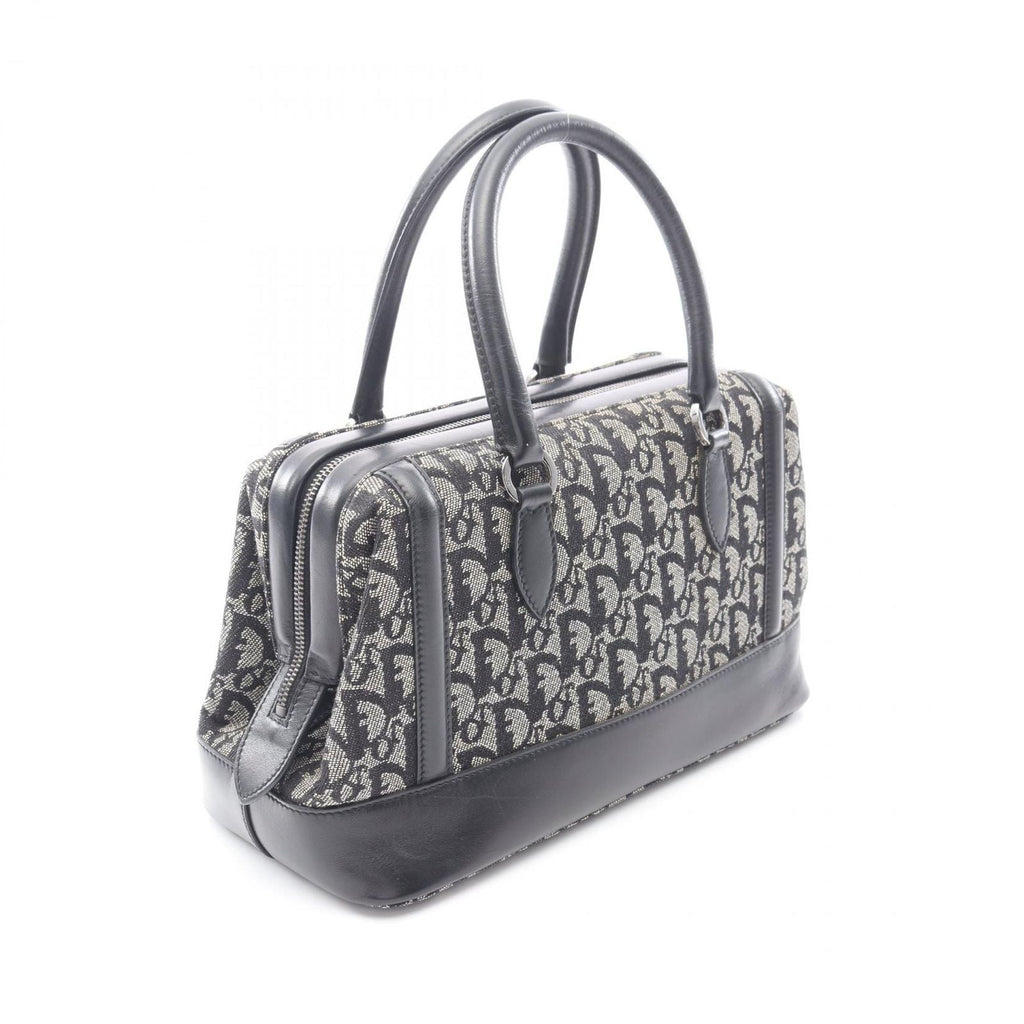 Dior Handbag Trotter Black Beige Canvas Leather Hand