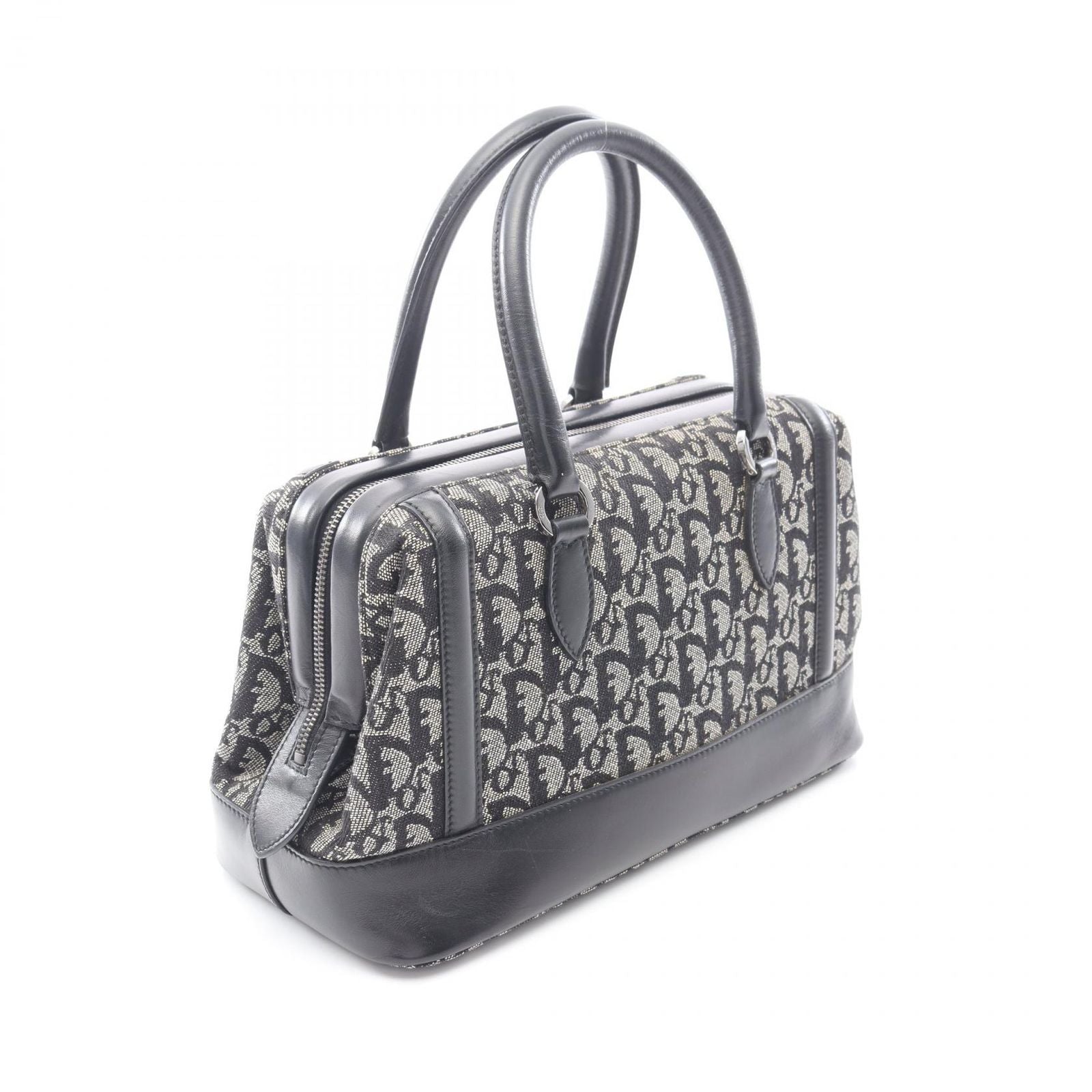 Dior Handbag Trotter Black Beige Canvas Leather Hand