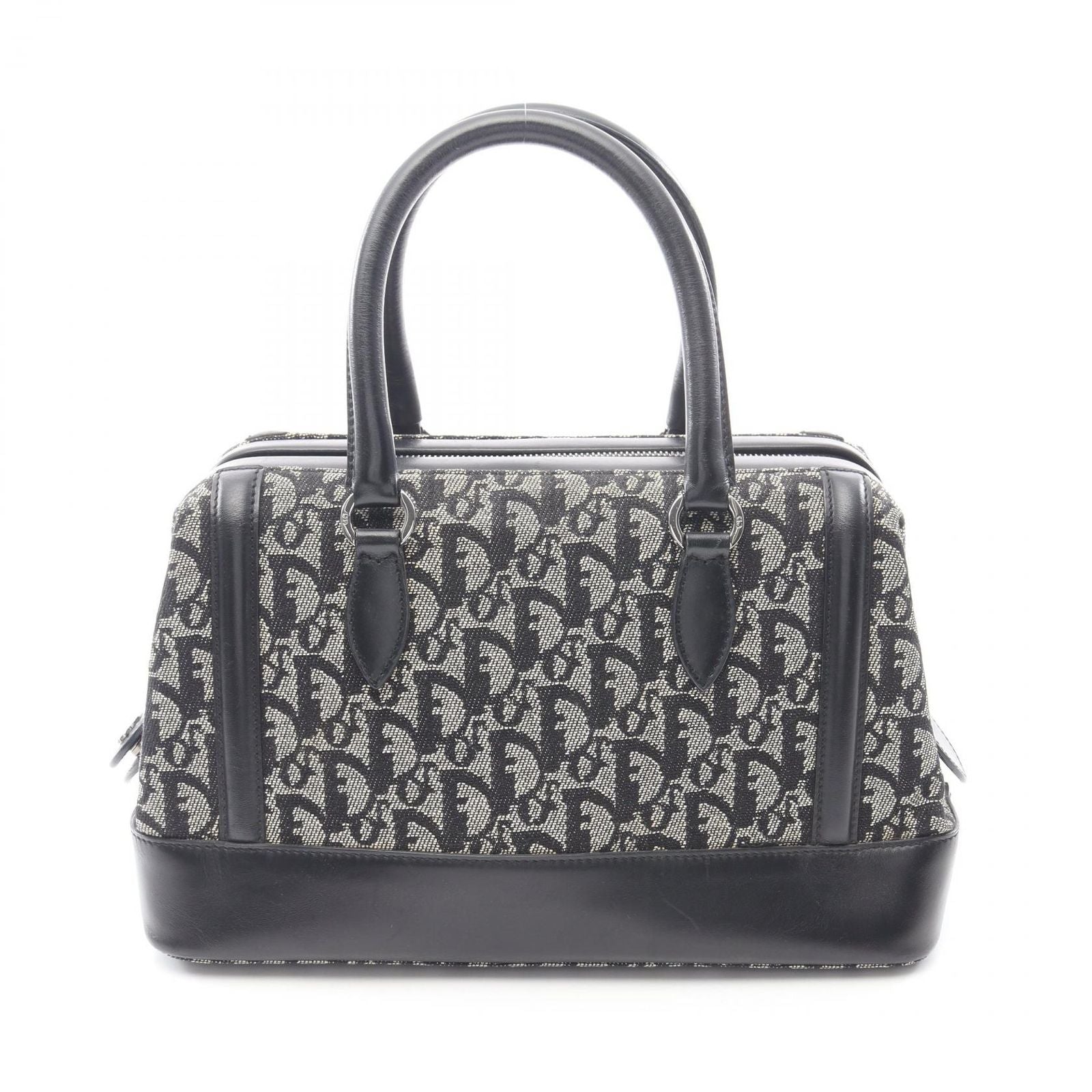 Dior Handbag Trotter Black Beige Canvas Leather Hand