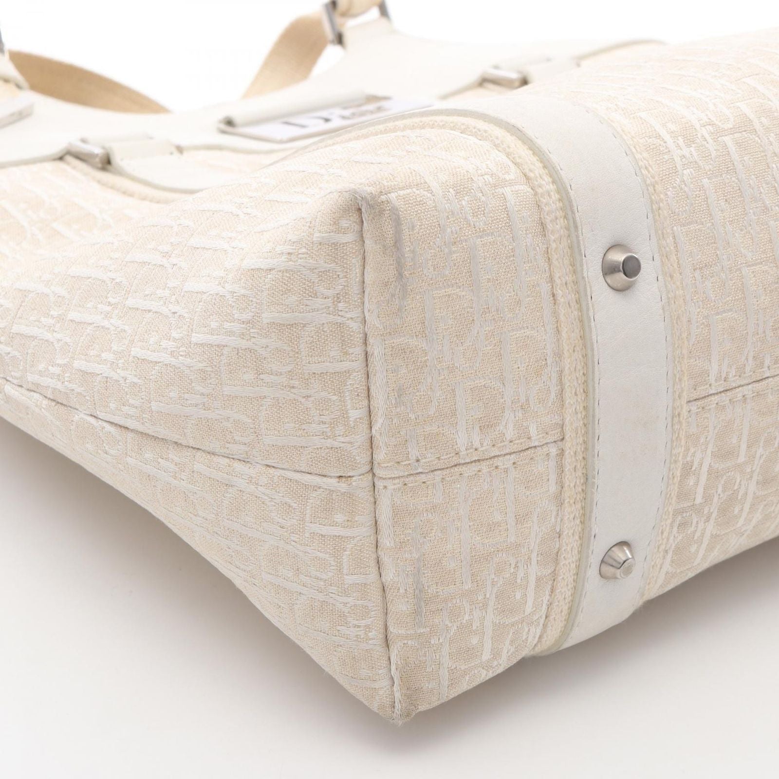 Dior Handbag Strips Tosic Trotter Ivory Canvas Leather Tote