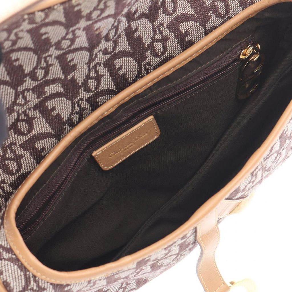 Dior Handbag Saddle Trotter Brown Canvas Leather Bag