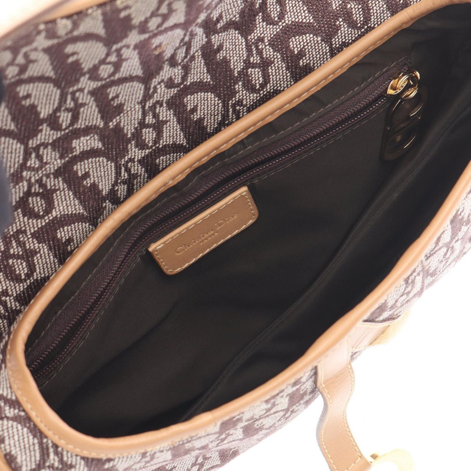 Dior Handbag Saddle Trotter Brown Canvas Leather Bag