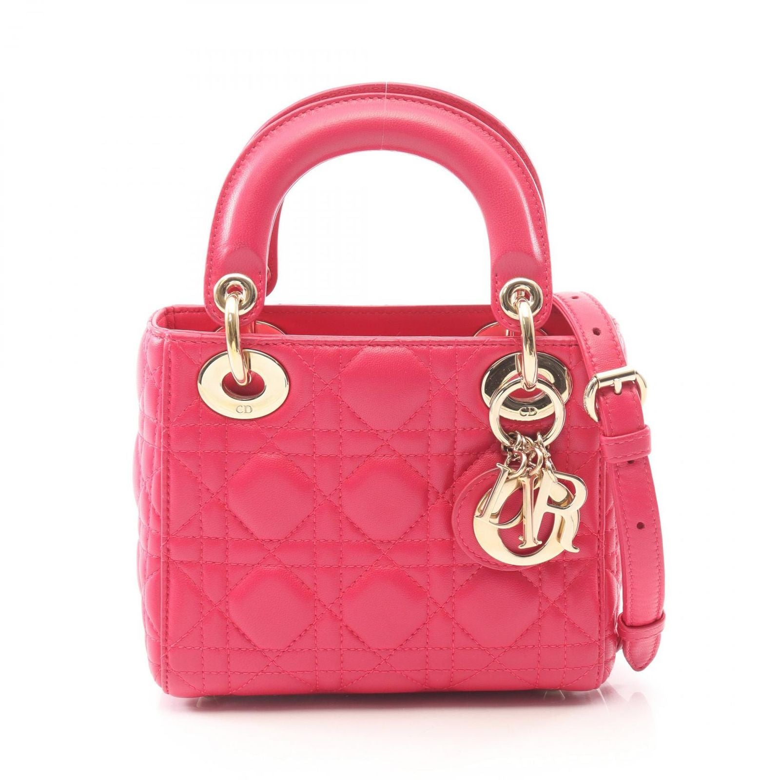 Dior Handbag Lady Dior Mini Cannage 2-Way Magenta Leather Lady Dior Tote