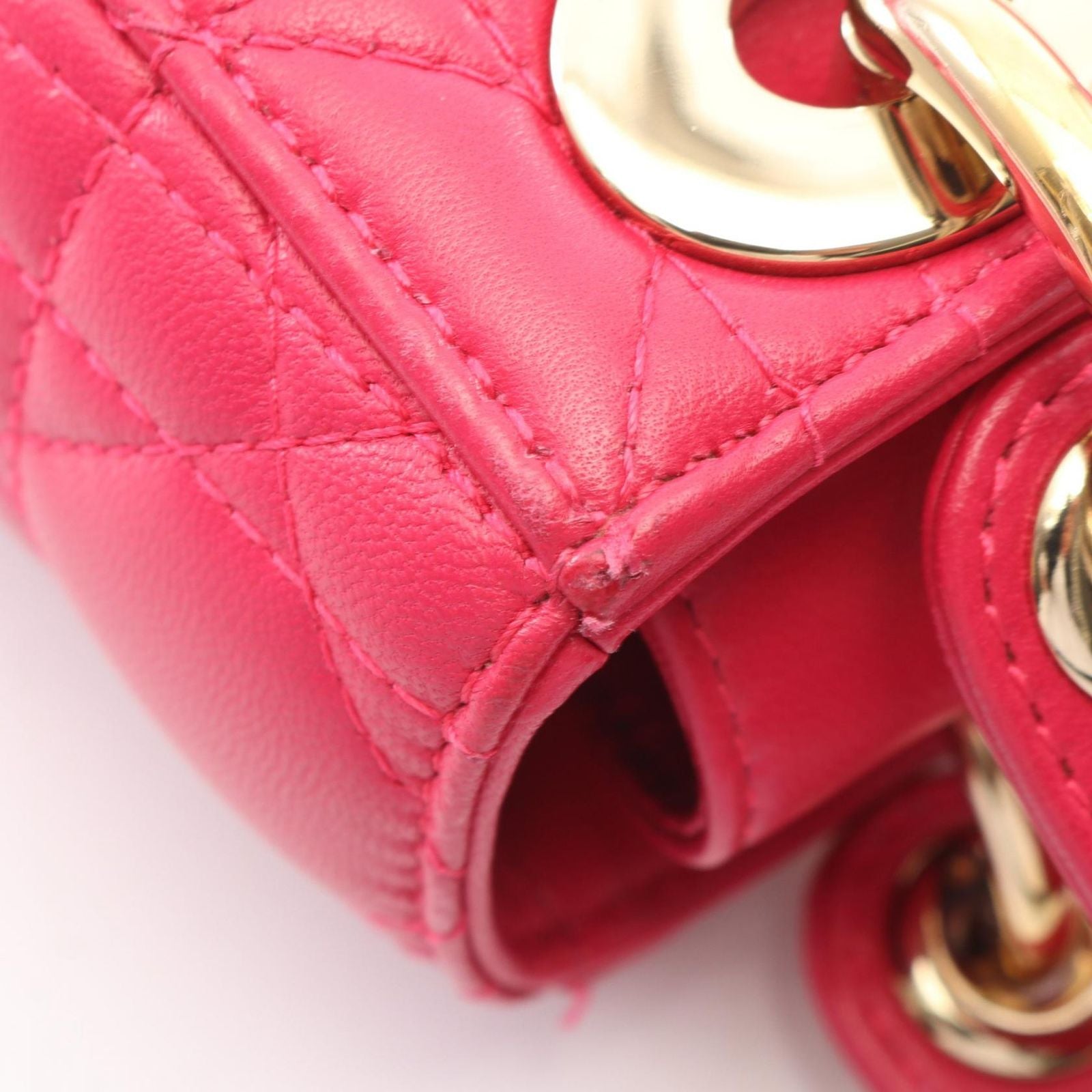 Dior Handbag Lady Dior Mini Cannage 2-Way Magenta Leather Lady Dior Tote