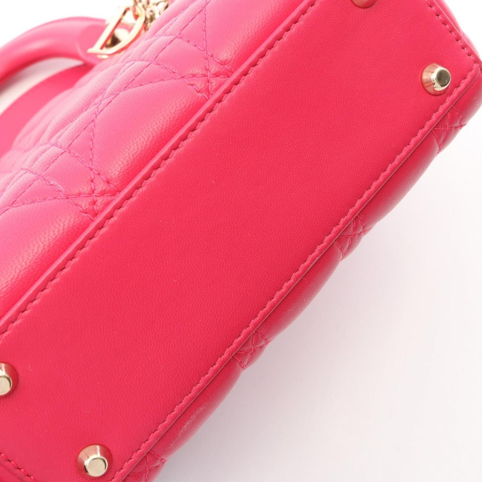 Dior Handbag Lady Dior Mini Cannage 2-Way Magenta Leather Lady Dior Tote