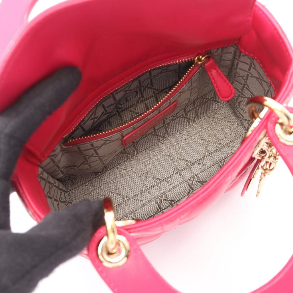 Dior Handbag Lady Dior Mini Cannage 2-Way Magenta Leather Lady Dior Tote