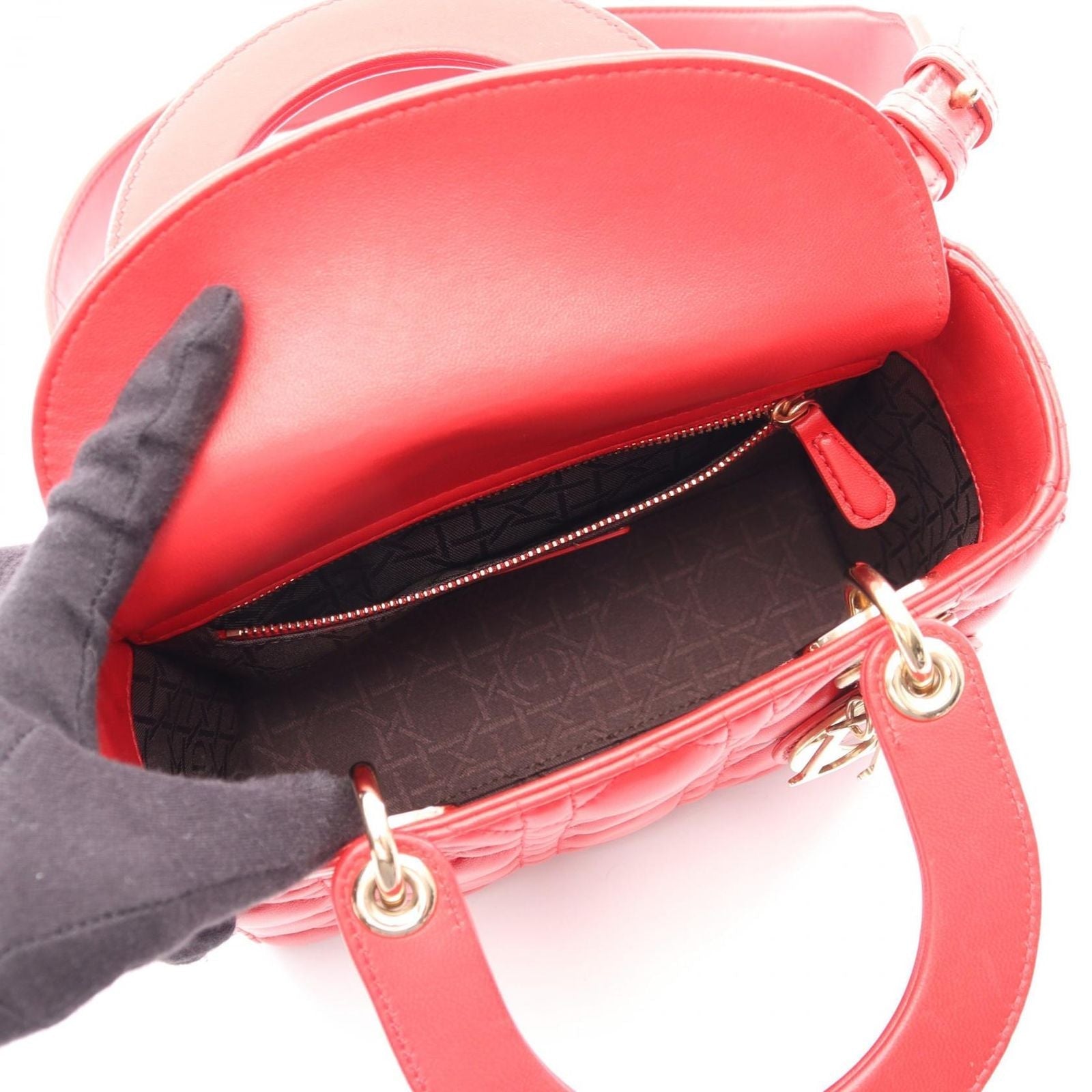 Dior Handbag Lady Dior MY Abcdior Lady Dior Small Cannage 2-Way Red Leather
