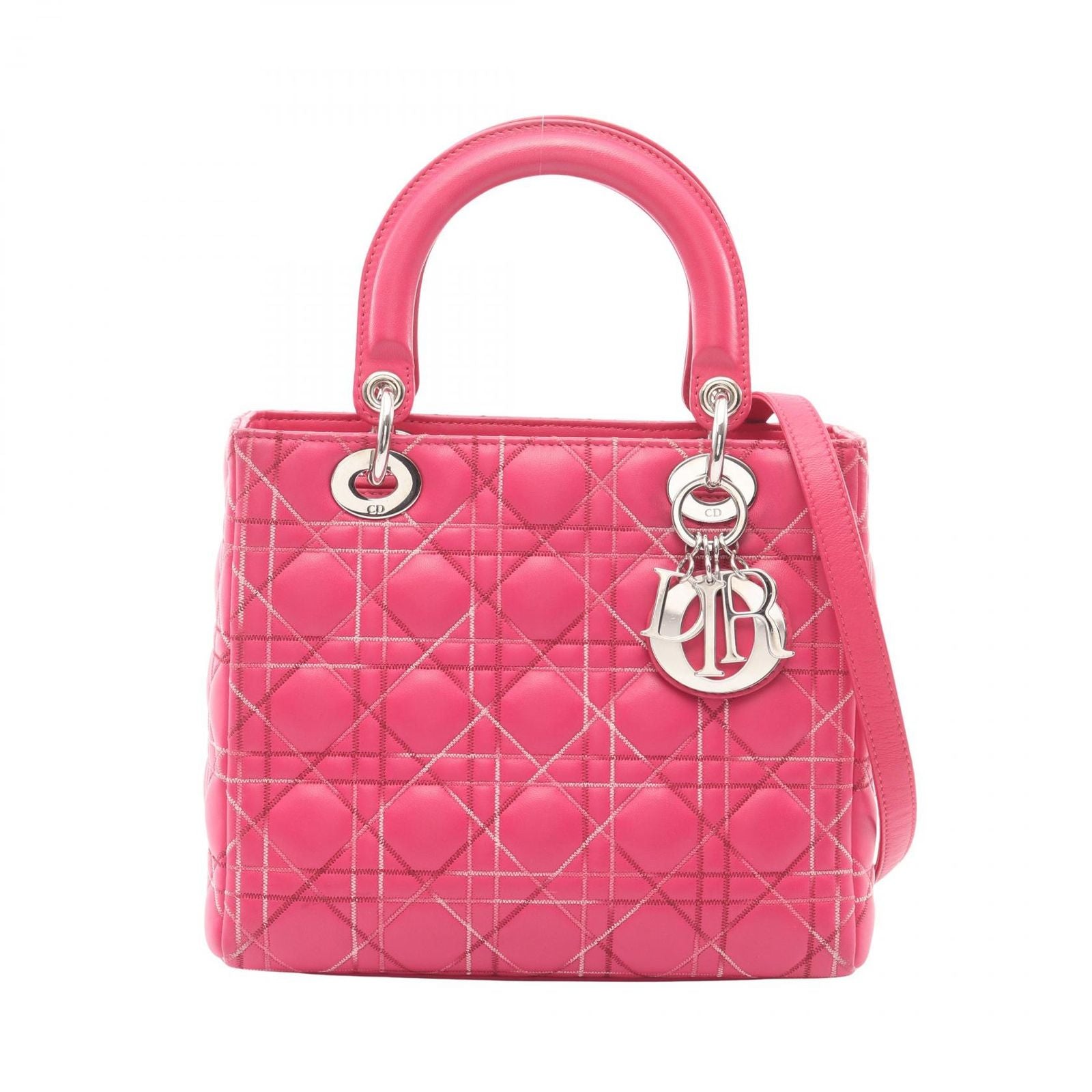 Dior Handbag Lady Dior Cannage 2-Way Magenta Leather Tote