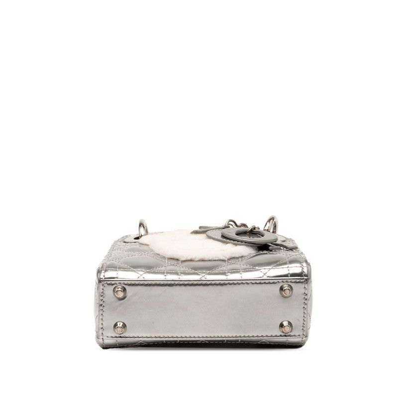 Dior Cannage Baby Lady Dior Nano 2-Way Shoulder Bag Silver Patent Leather