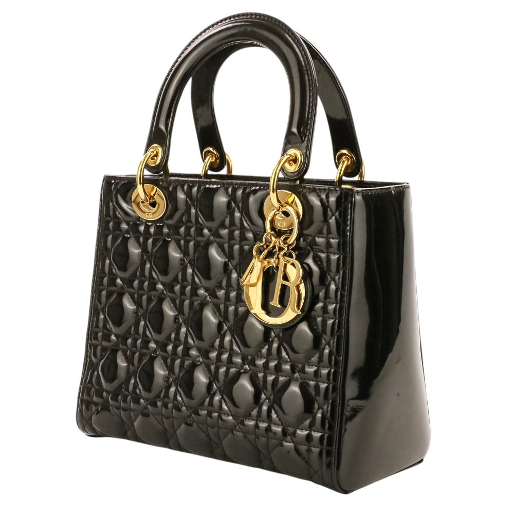 Dior Lady Cannage Patent Handbag Black