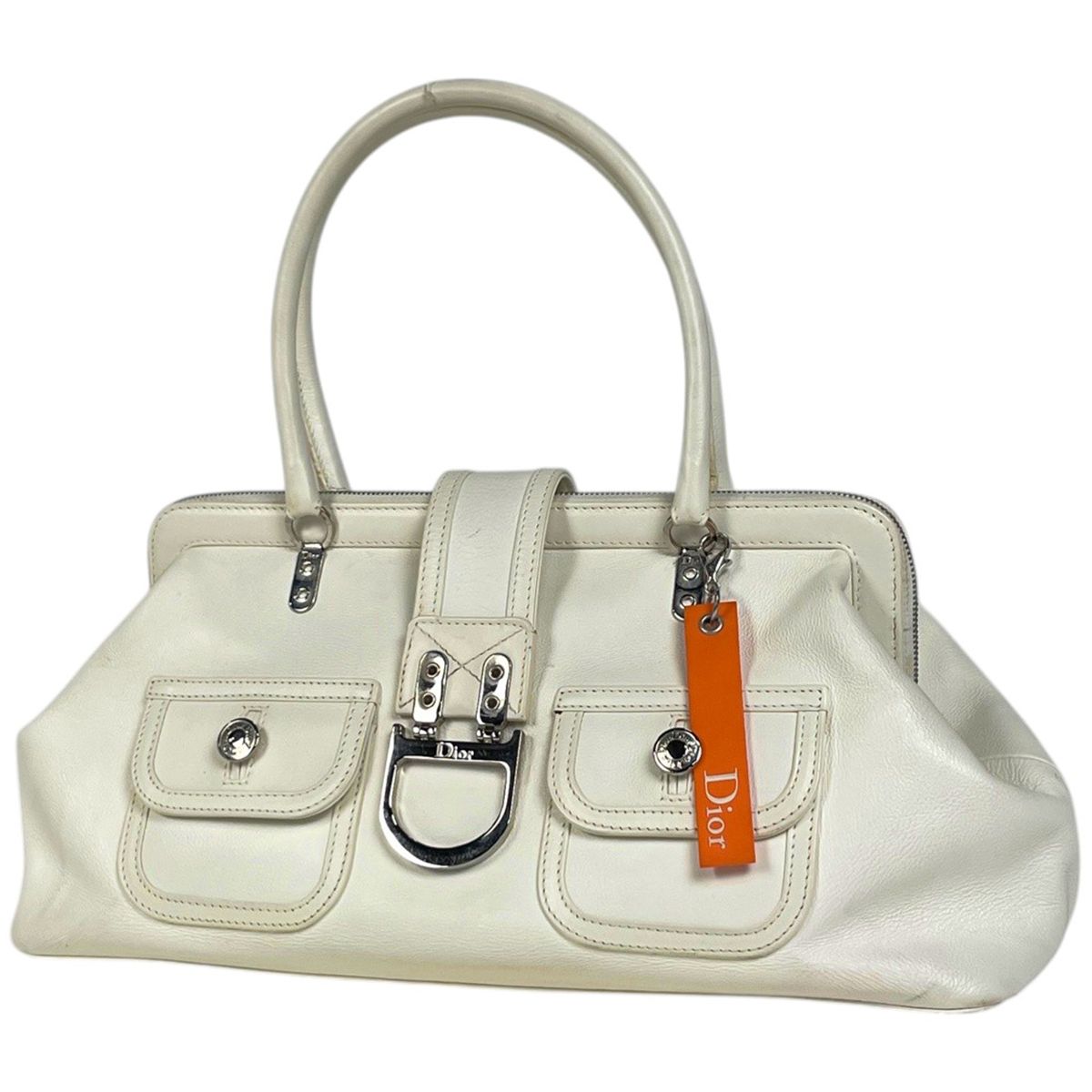 Dior Logo Handbag Flight Line Leather White