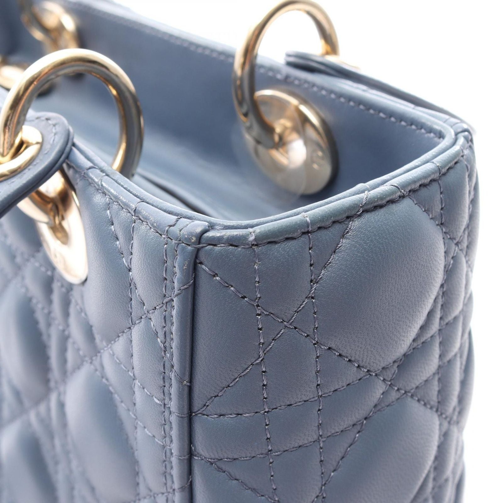 Dior Handbag Lady Dior Cannage 2-Way Blue Leather Tote