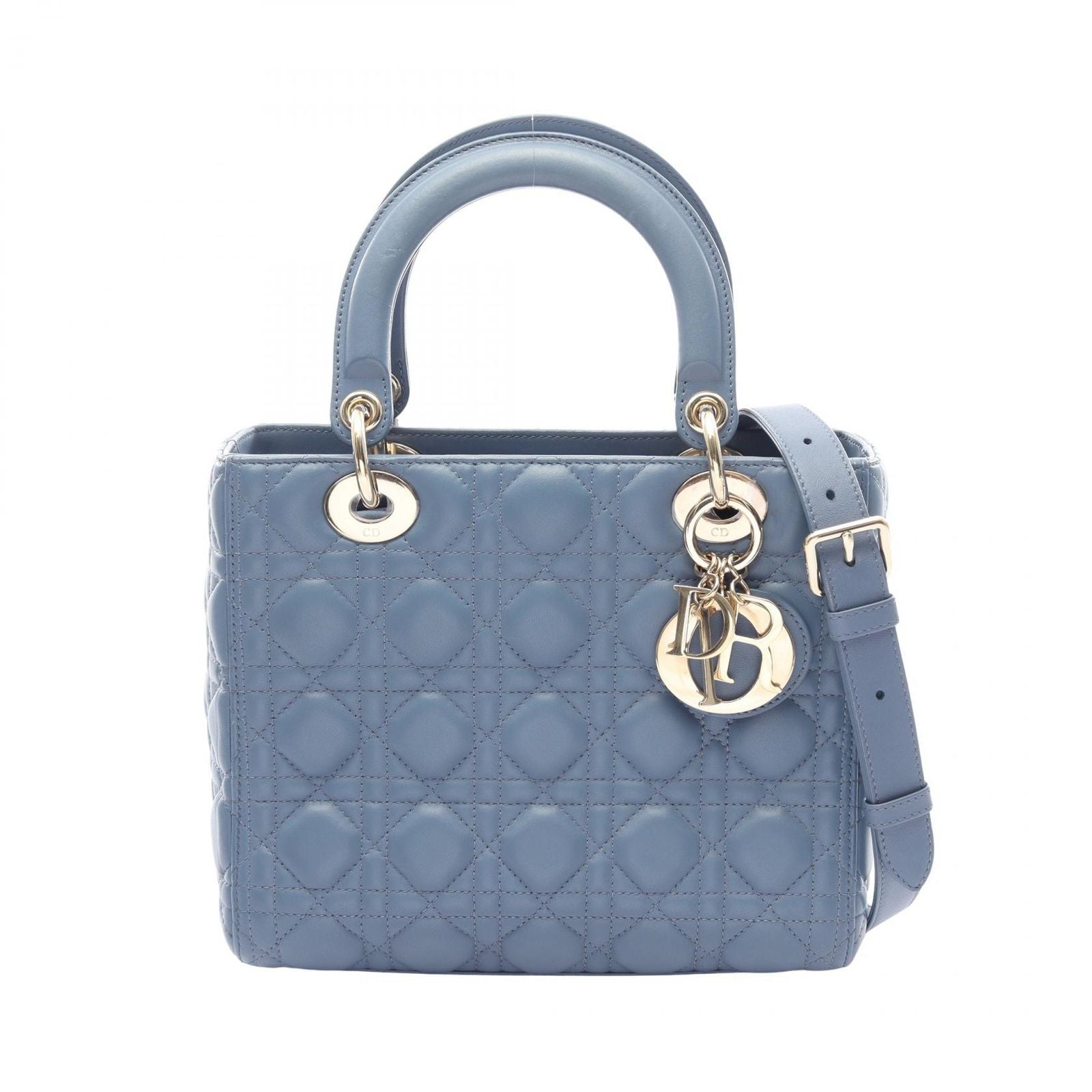 Dior Handbag Lady Dior Cannage 2-Way Blue Leather Tote