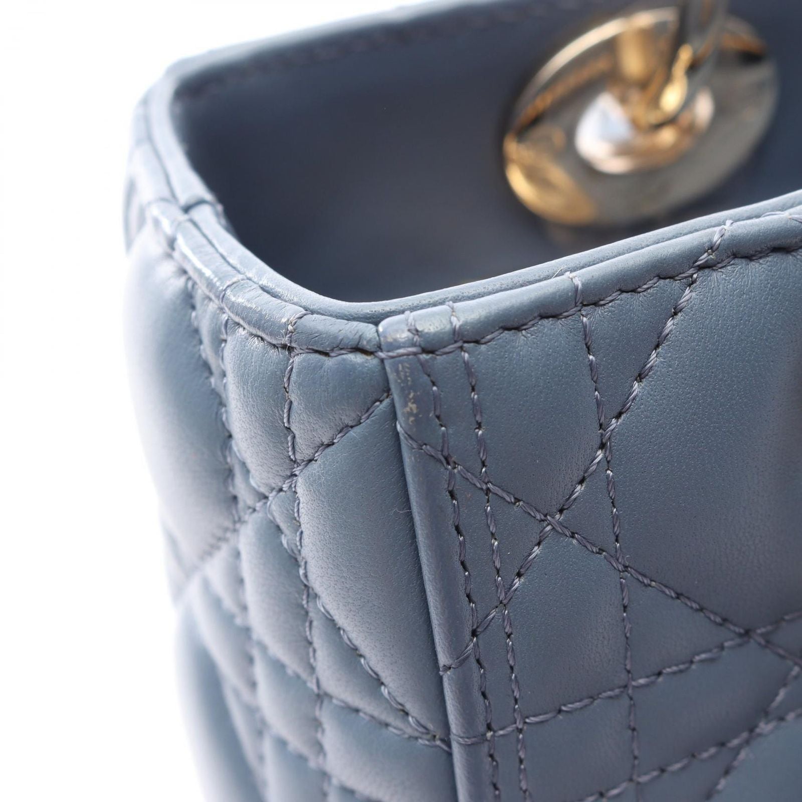 Dior Handbag Lady Dior Cannage 2-Way Blue Leather Tote